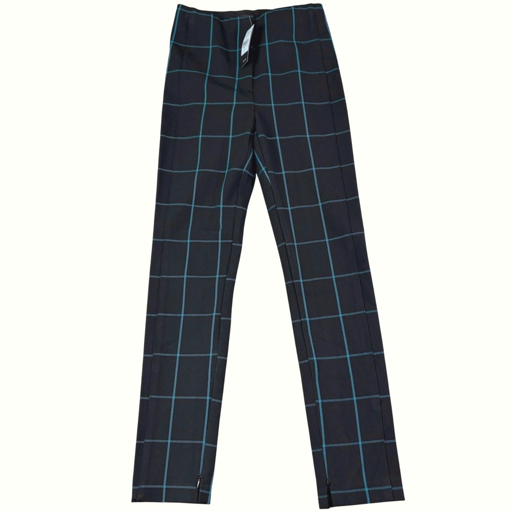Ann Taylor 00P Black Teal Audrey High Rise Skinny Plaid Pants Ankle Zip NWT